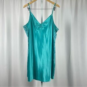Thalia Sodi 3X Turquoise Satin Lace Mini Slip Dress Jewel Tone Y2K Sexy